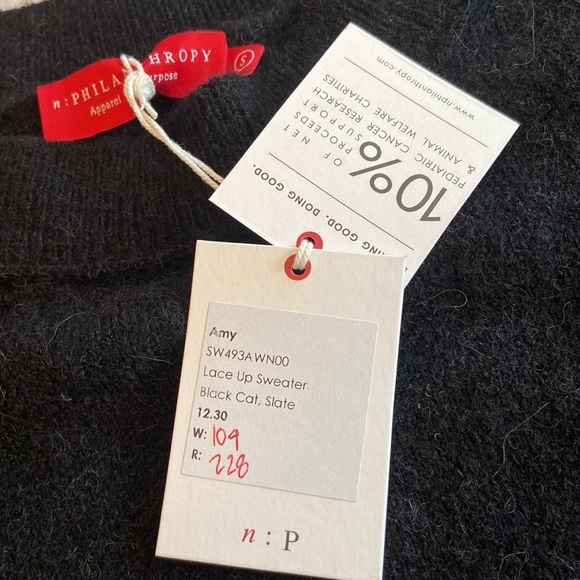 NEW! $228 n:PHILANTHROPY Amy Lace-Up Sleeve Sweater Black Cat Size Small - Picture 7 of 9